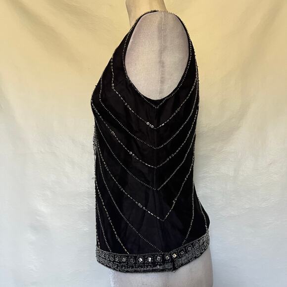 Vtg 90s Scala Beaded Tank Blouse Sz M Y2K Gatsby Art Deco Holiday Sequins Glam - Picture 16 of 16
